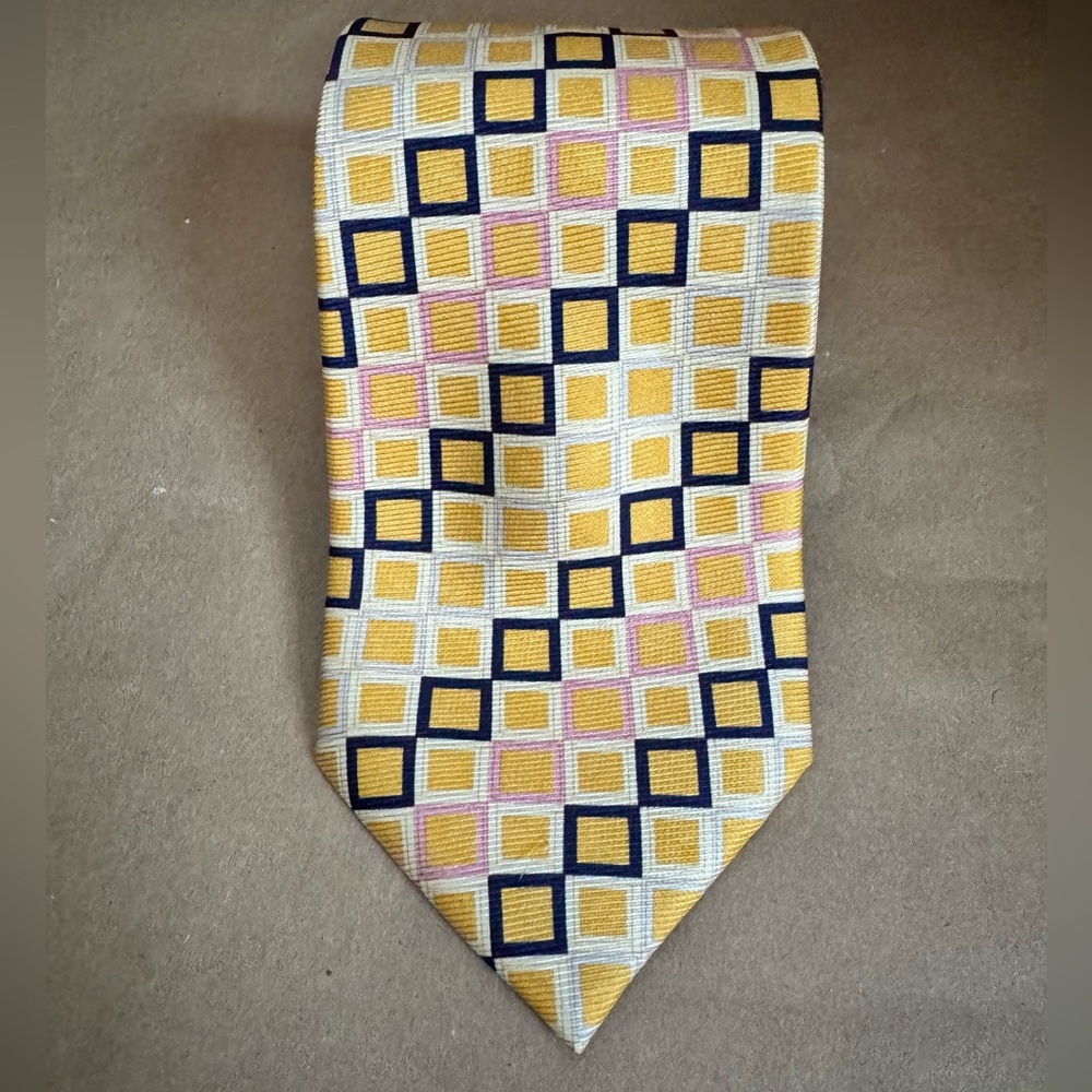 Bijoux Terner Yellow, Pink and Black Geometric Silk 4” Tie.